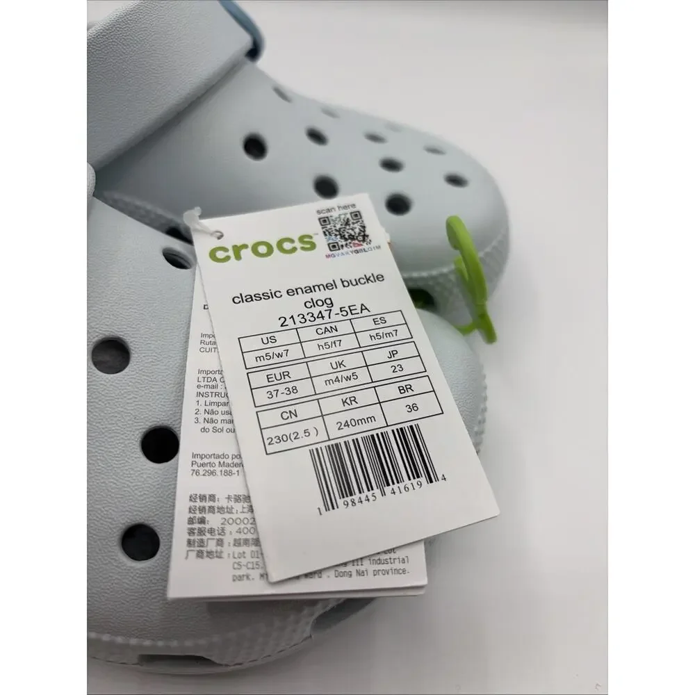 Crocs Classic Enamel Buckle Clogs Vapor Ice 213347-5EA Unisex M5 W7